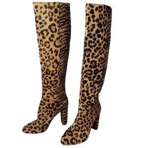 Antonio Melani Leather Animal Print Fur Boots 8